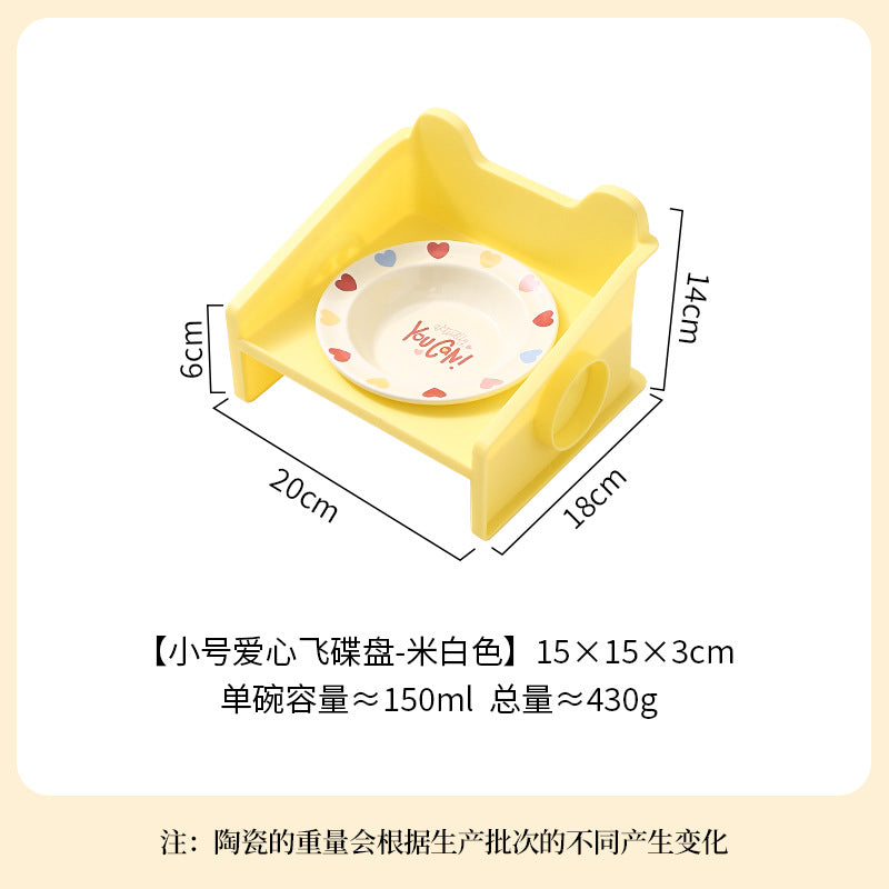 Creative cartoon flying saucer dish with square leak-proof bowl rack ceramic pet bowl cat bowl dog bowl cat water bowl anti-knock