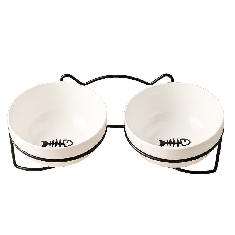 Ceramic Cat Bowl Cat Food Bowl Dog Bowl Drinking Water Bowl Food Bowl Protection Cervical Spine Pet Supplies Ceramic Double Cat Bowl