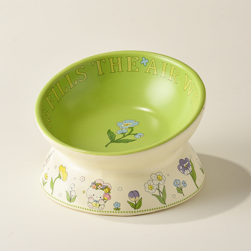 Green rabbit lace cat bowl anti-black chin cat canned food bowl ceramic dog food bowl cat anti-knock water wholesale