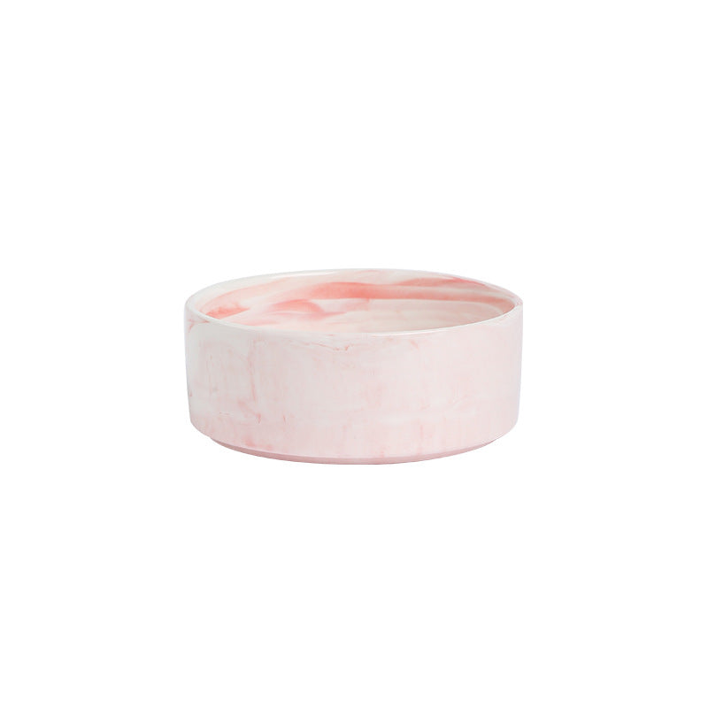Pet Bowl Cat Bowl with Wooden Frame Ceramic Cat Neck Protection Bowl Drinking Bowl Marble Pattern Phnom Penh Double Bowl Pet Supplies