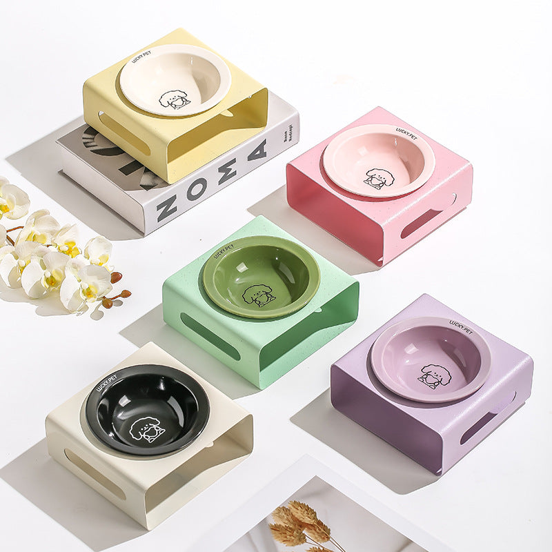 Cartoon pet bowl creative flying saucer bowl with bowl rack anti-overturning cat bowl cat and dog food bowl cat food bowl dog basin cervical spine protection