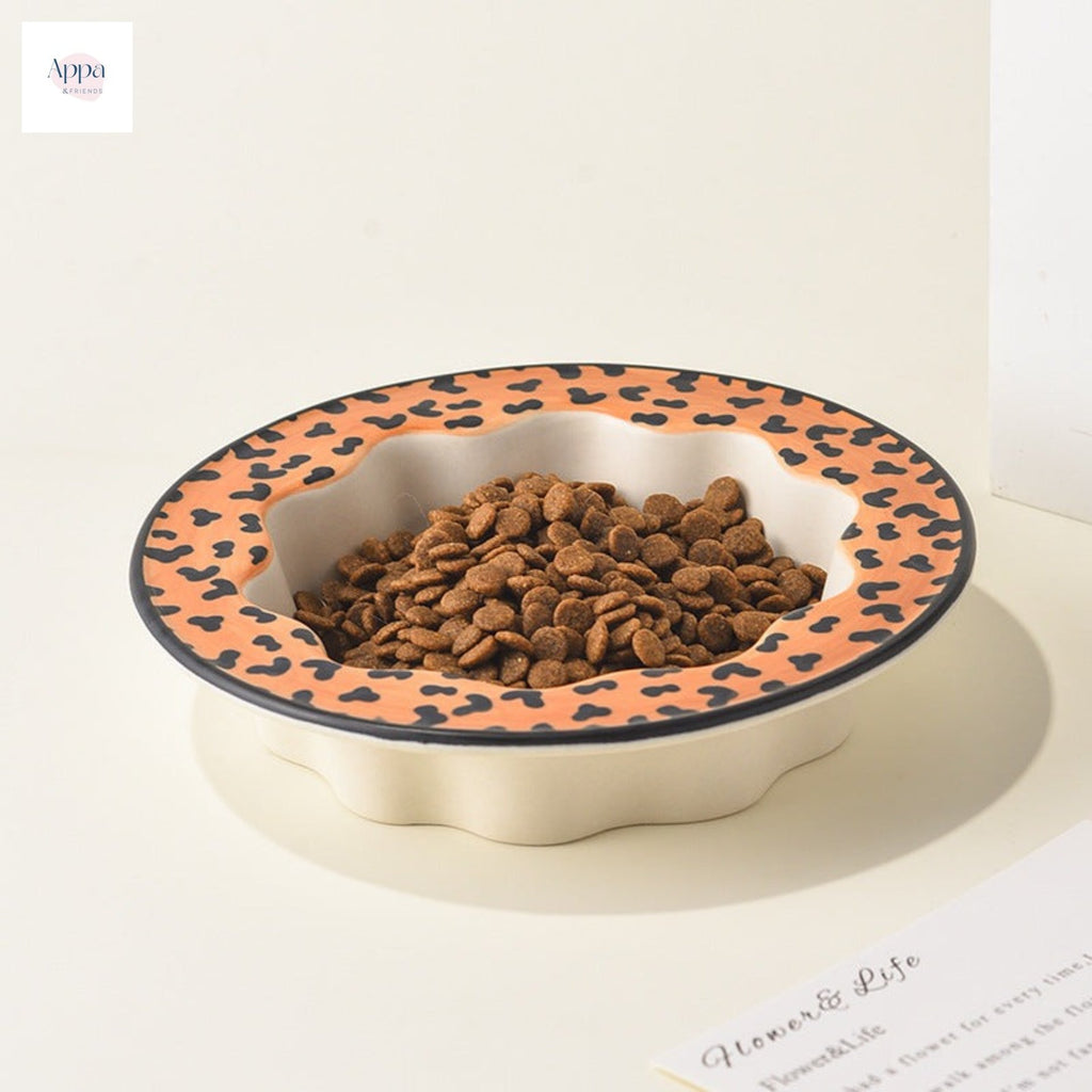 Creative ceramic lace bowl geometric pattern pet bowl anti-knock cat bowl dog bowl pet drinking bowl cat food bowl