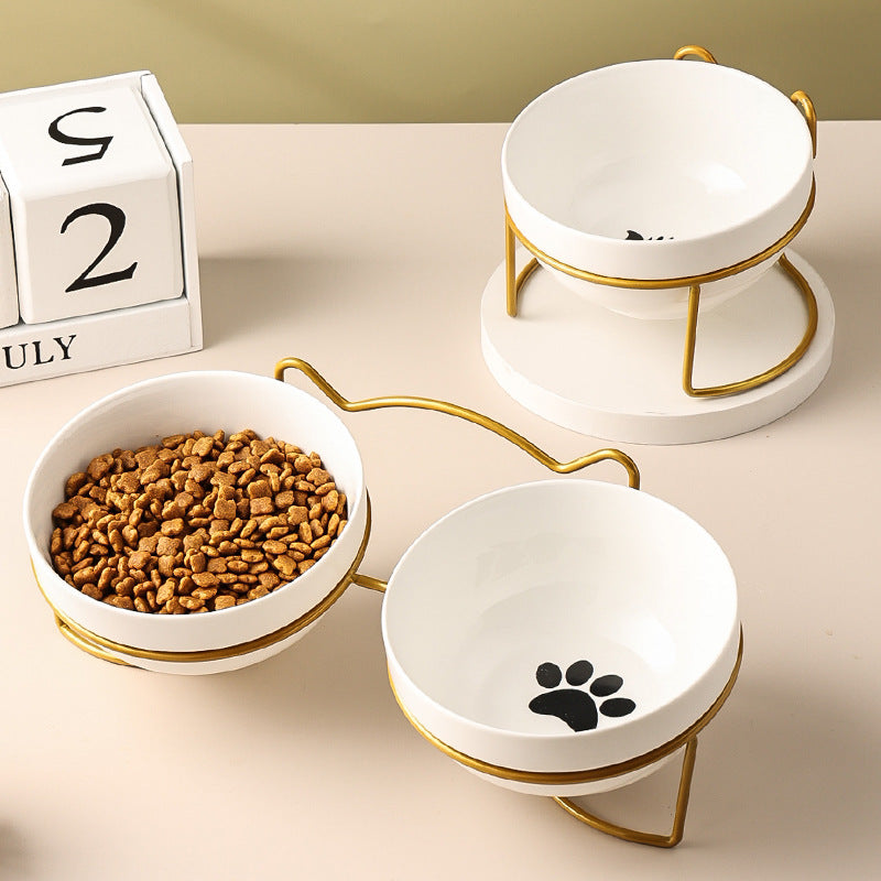 Ceramic Cat Bowl Cat Food Bowl Dog Bowl Drinking Water Bowl Food Bowl Protection Cervical Spine Pet Supplies Ceramic Double Cat Bowl