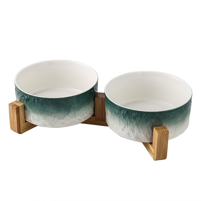 Stone pattern ceramic cat bowl double bowl dog bowl cat food bowl dog drinking cat food bowl pet food bowl integrated anti-knock