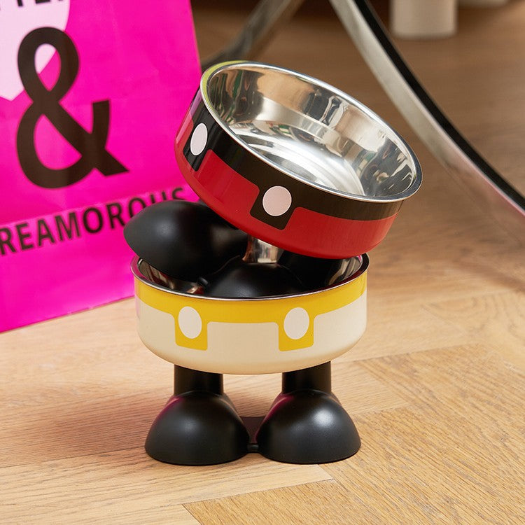 Pet Stainless Steel Bowl High Foot Cat Bowl Cartoon Neck Protection Anti-knock Pet Eatware Dog Cat Water Bowl Free Shipping
