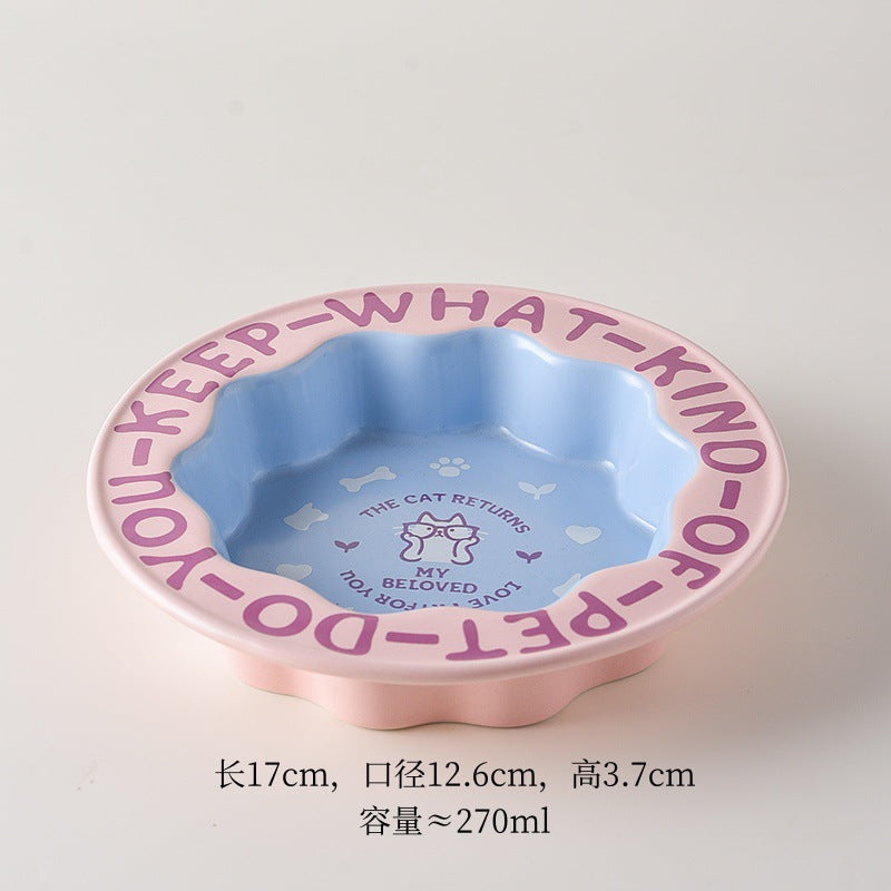 Lace cat bowl anti-black chin canned cat food bowl ceramic dog food bowl cat anti-knock water feeding bowl pet supplies
