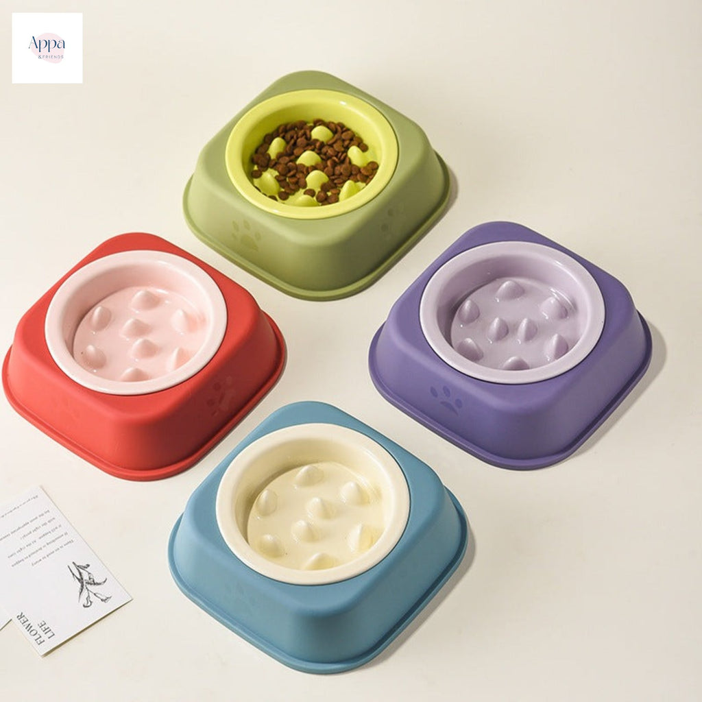 Creative Solid Color Edge Protection Slow Food Bowl with Bowl Rack Household Ceramic Pet Bowl Anti-choking Slow Food Bowl Cats and Dogs Slow Food Basin