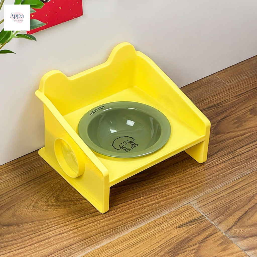 Creative Cartoon Flying Saucer Bowl with Leak-proof Bowl Rack Household Cute Pet Bowl Ceramic Cat Bowl Dog Bowl Anti-knock Water Bowl