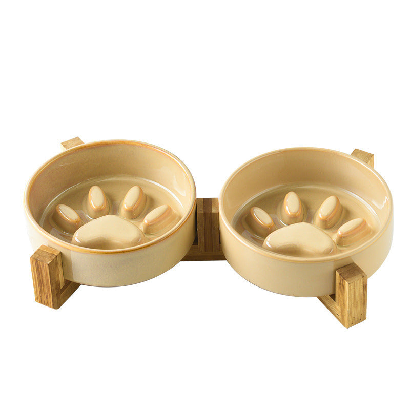 Japanese Style Kiln Change Ceramic Pet Cat Bowl Dog Bowl Medium Size Dog Puppy Slow Food Bowl Anti-choking Slow Food Bowl Anti-knock