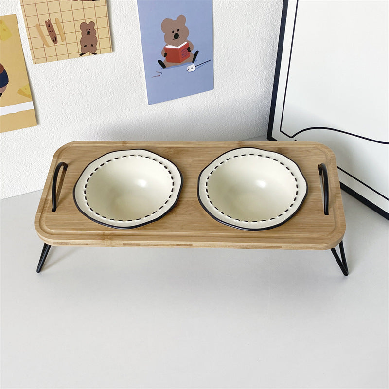 Ceramic cat bowl cat food bowl cat food bowl dog bowl dog bowl drinking bowl double bowl cervical protection Pet Bowl supplies