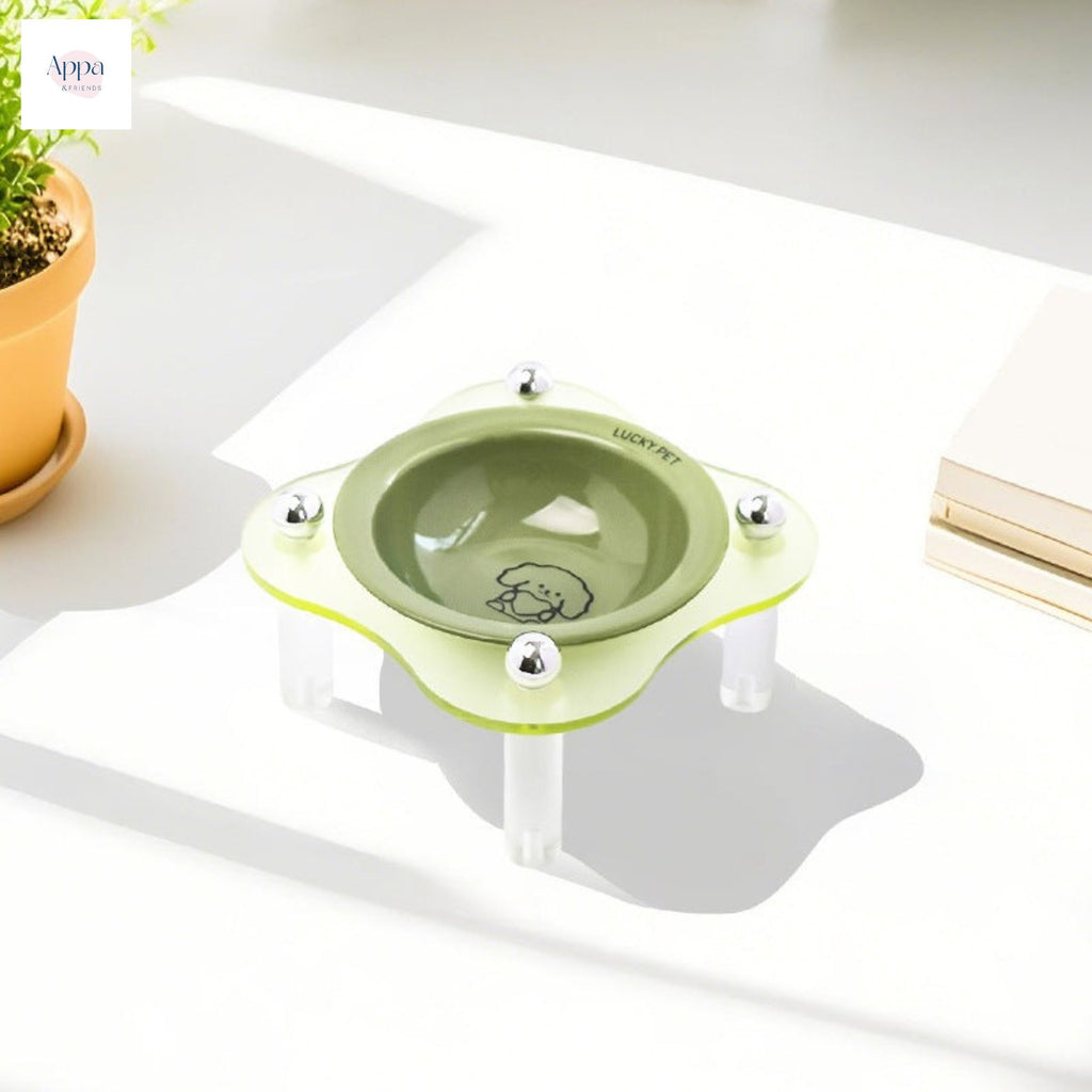 Cute cartoon flying saucer bowl with detachable acrylic rack anti-knock pet bowl cat bowl dog bowl cat drinking bowl