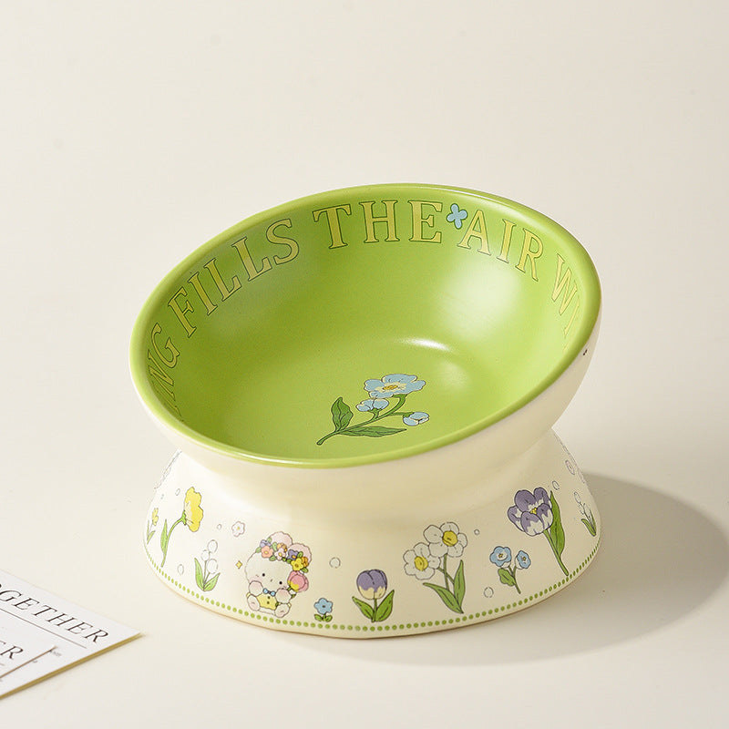 Green rabbit lace cat bowl anti-black chin cat canned food bowl ceramic dog food bowl cat anti-knock water wholesale