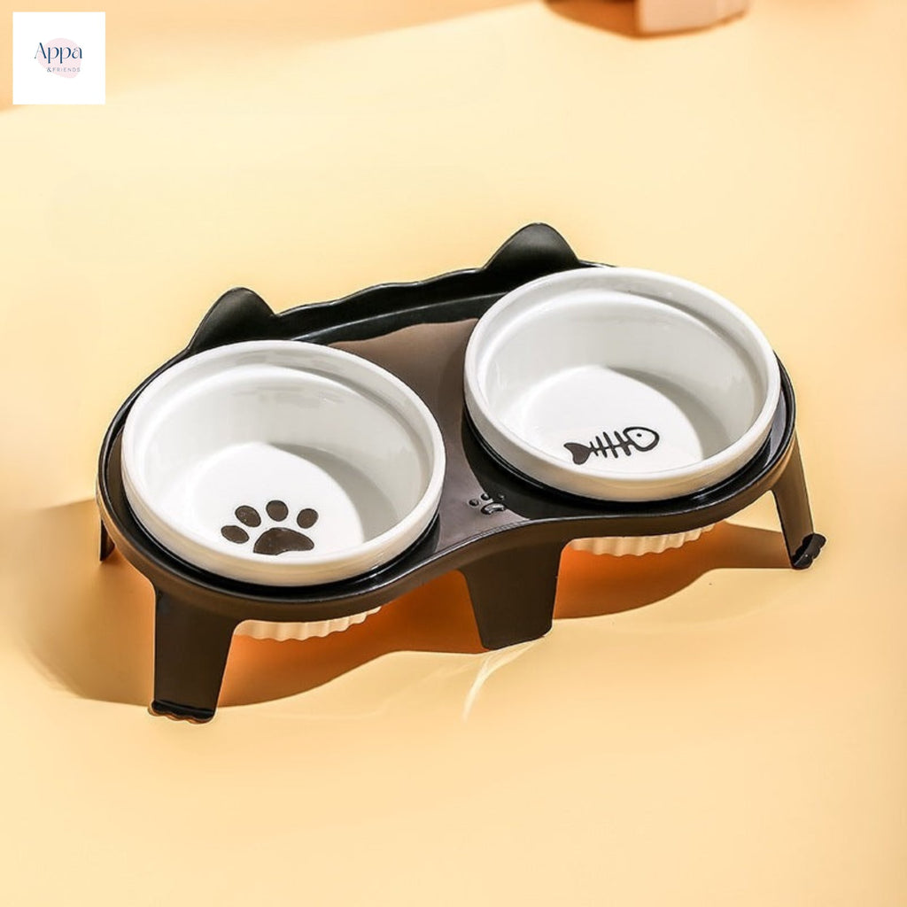 Creative Striped Cat Bowl with Bowl Rack Household Ceramic Pet Bowl Anti-knock Drinking Bowl Cat Food Bowl Feeding Integrated