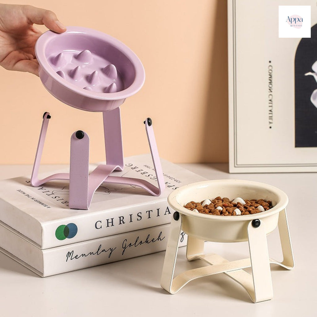 Pet Slow Food Bowl with Iron Rack Household Cat and Dog Supplies Food Basin Cervical Spine Protection Cat Food Bowl Anti-overturning Bowl Rack Pet Bowl