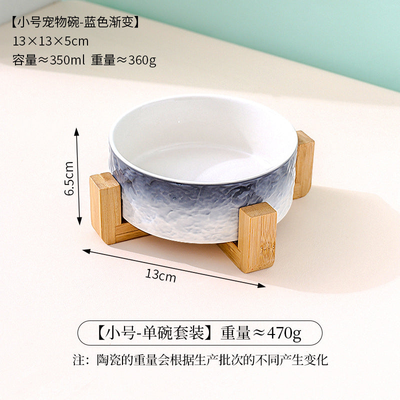 Stone pattern ceramic cat bowl double bowl dog bowl cat food bowl dog drinking cat food bowl pet food bowl integrated anti-knock