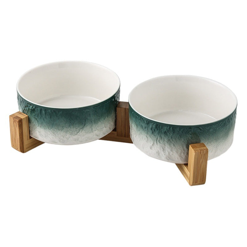 Stone pattern ceramic cat bowl double bowl dog bowl cat food bowl dog drinking cat food bowl pet food bowl integrated anti-knock