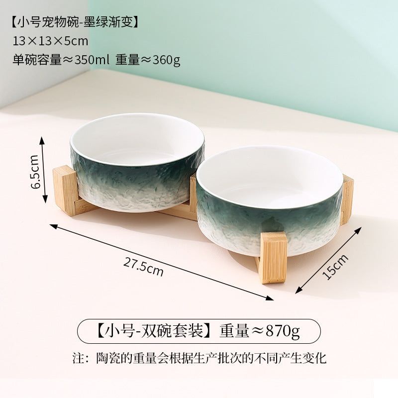 Stone pattern ceramic cat bowl double bowl dog bowl cat food bowl dog drinking cat food bowl pet food bowl integrated anti-knock