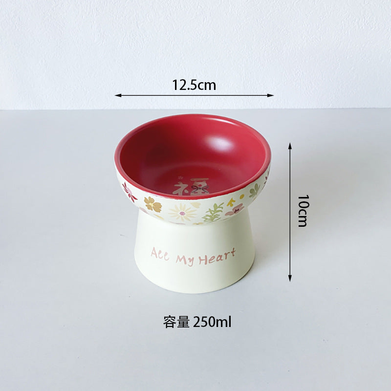 Fu Lace Cat Bowl Anti-Black Chin Canned Cat Bowl Ceramic Dog Food Bowl Cat Anti-knock Water Bowl Pet