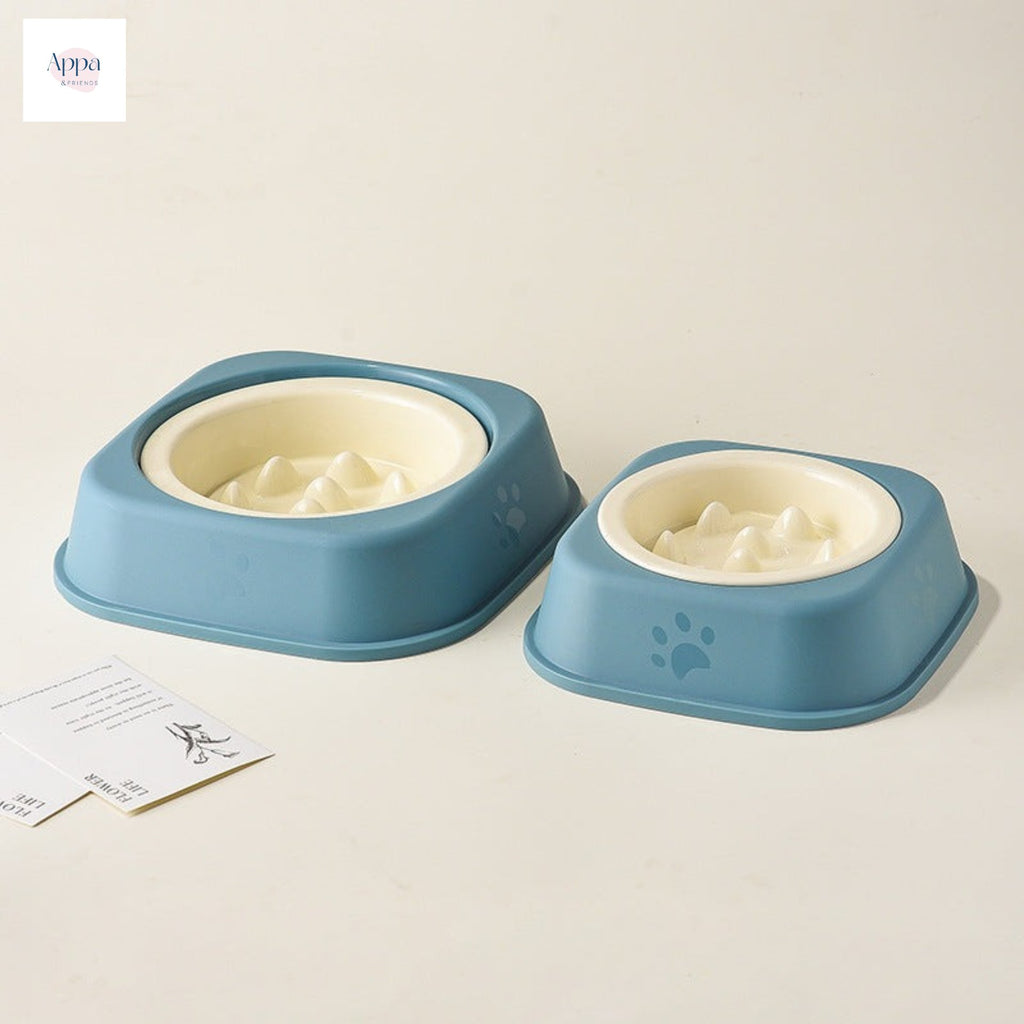 Creative Solid Color Edge Protection Slow Food Bowl with Bowl Rack Household Ceramic Pet Bowl Anti-choking Slow Food Bowl Cats and Dogs Slow Food Basin