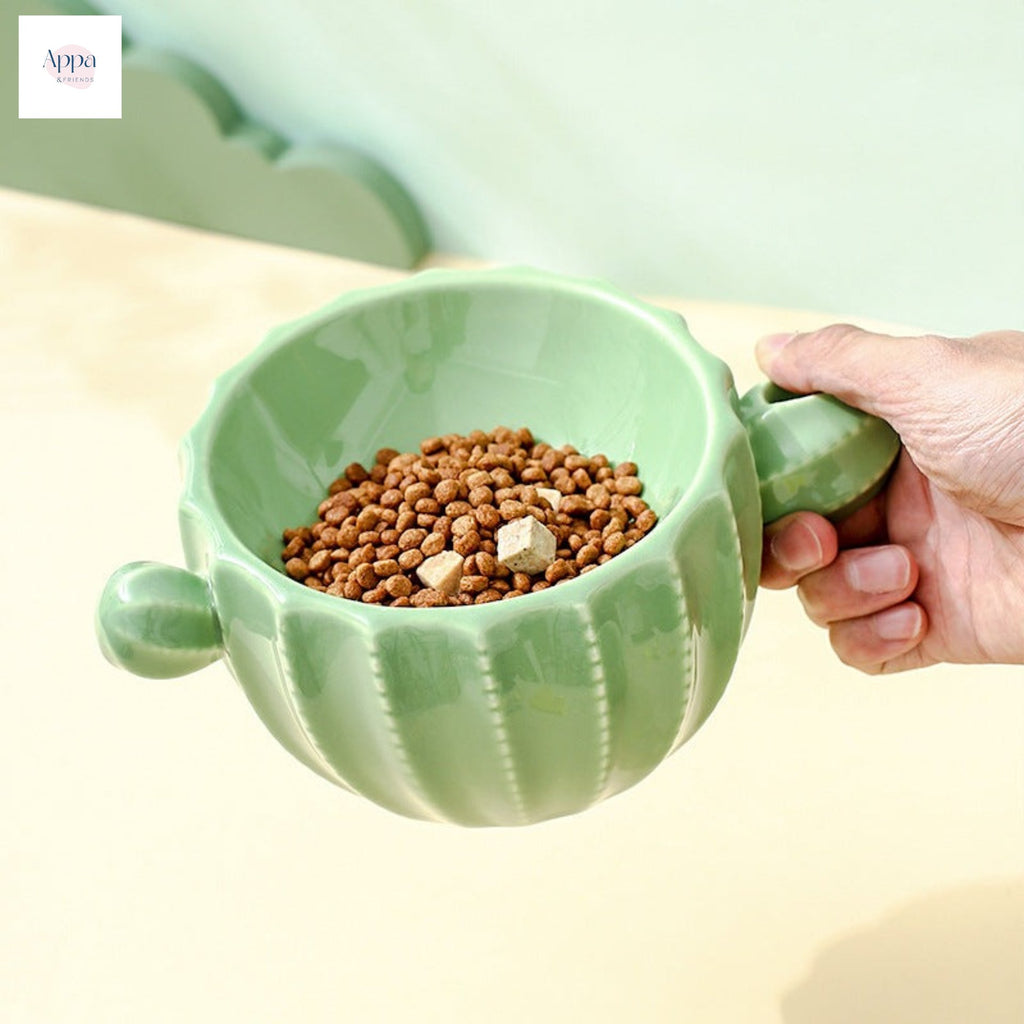 Creative Cactus-shaped Pet Bowl Cat Ceramic Bowl Cat and Dog Ear Bowl Cat Bowl Dog Bowl Slant Bowl Drinking Bowl