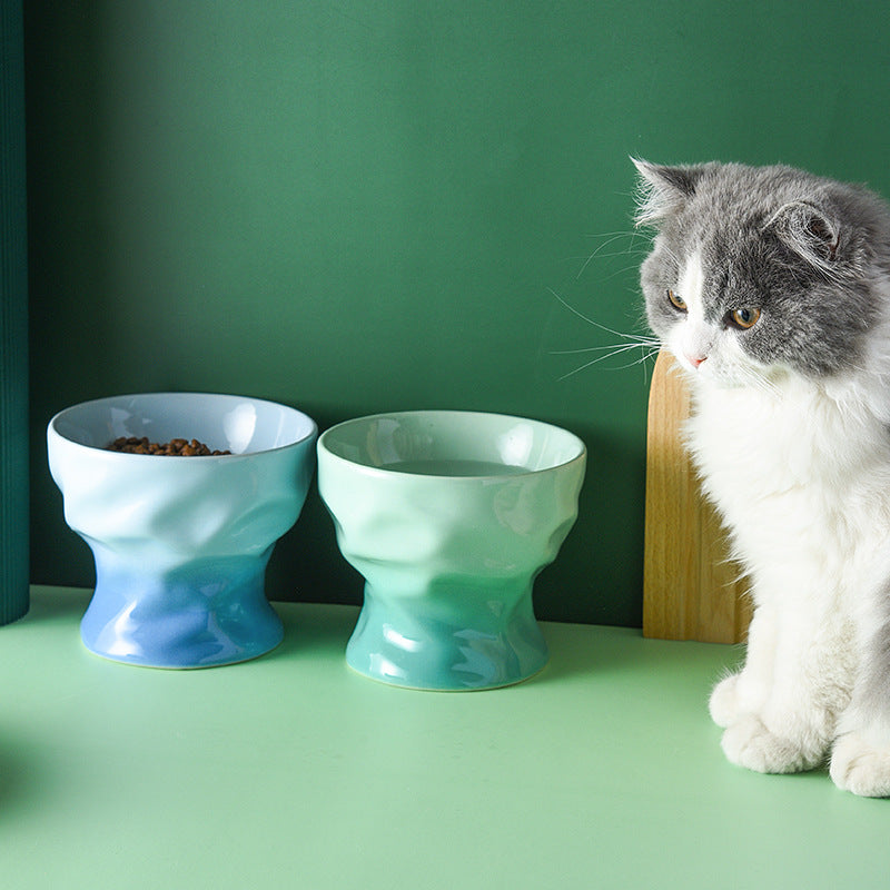 Cool Color Gradient Oblique Bowl Ceramic Cat Bowl High Foot Protection Cervical Spine Dog Cat Food Basin Pet Water Bowl Anti-knock