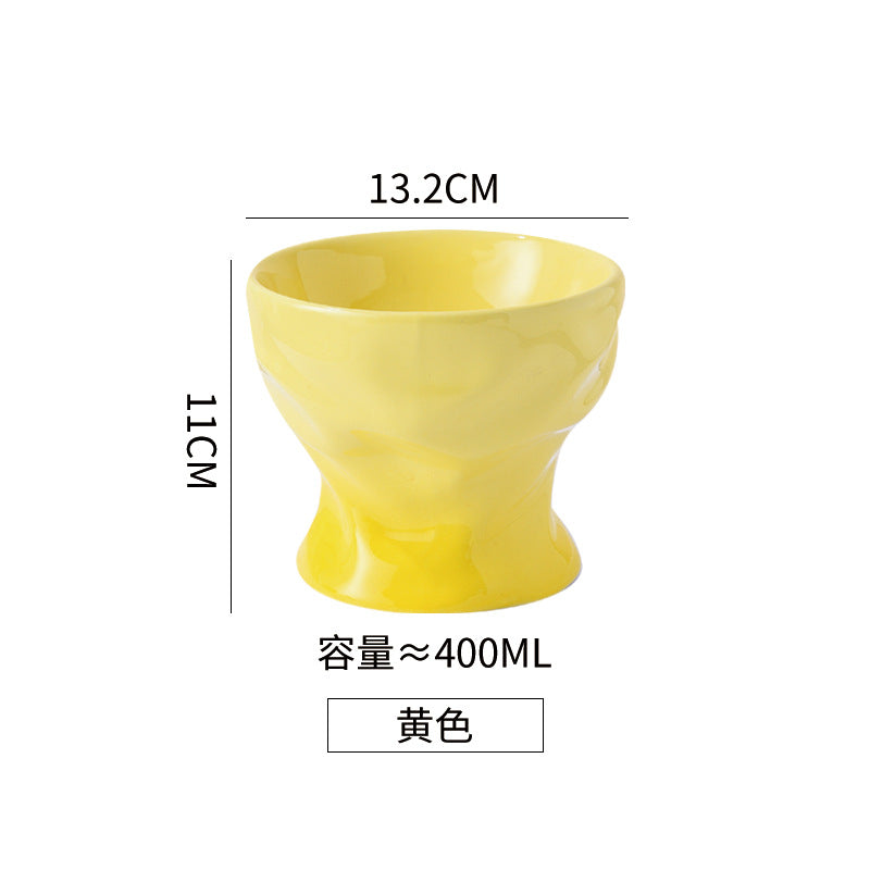 Cool Color Gradient Oblique Bowl Ceramic Cat Bowl High Foot Protection Cervical Spine Dog Cat Food Basin Pet Water Bowl Anti-knock