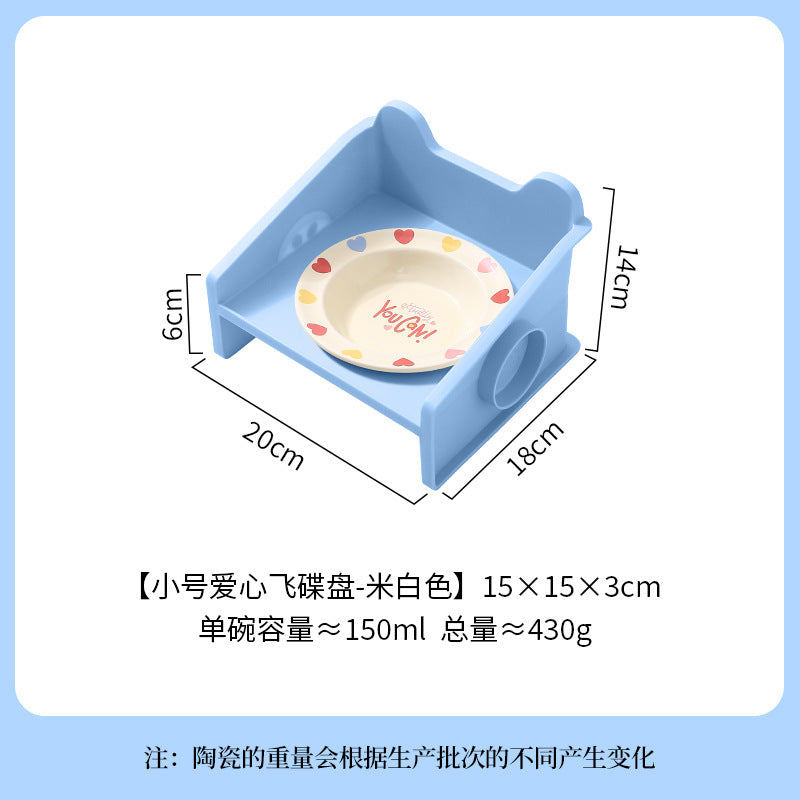 Creative cartoon flying saucer dish with square leak-proof bowl rack ceramic pet bowl cat bowl dog bowl cat water bowl anti-knock