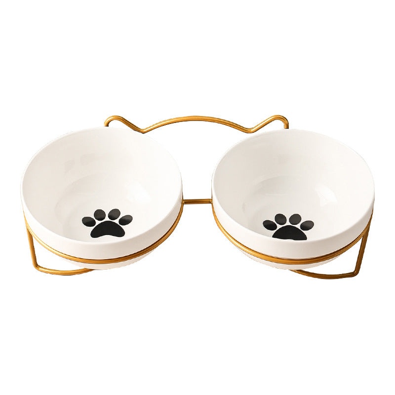 Ceramic Cat Bowl Cat Food Bowl Dog Bowl Drinking Water Bowl Food Bowl Protection Cervical Spine Pet Supplies Ceramic Double Cat Bowl