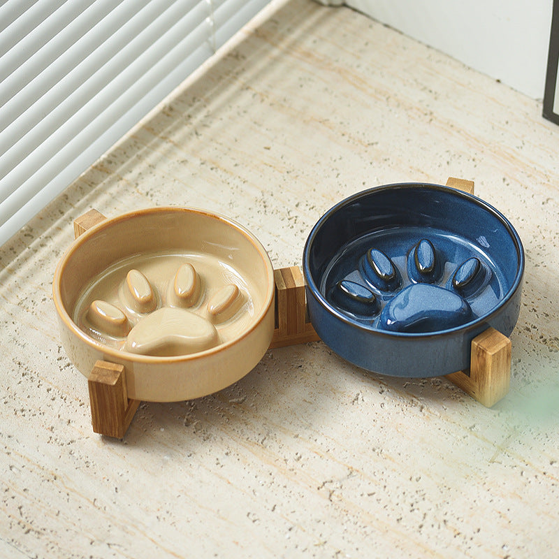 Japanese Style Kiln Change Ceramic Pet Cat Bowl Dog Bowl Medium Size Dog Puppy Slow Food Bowl Anti-choking Slow Food Bowl Anti-knock