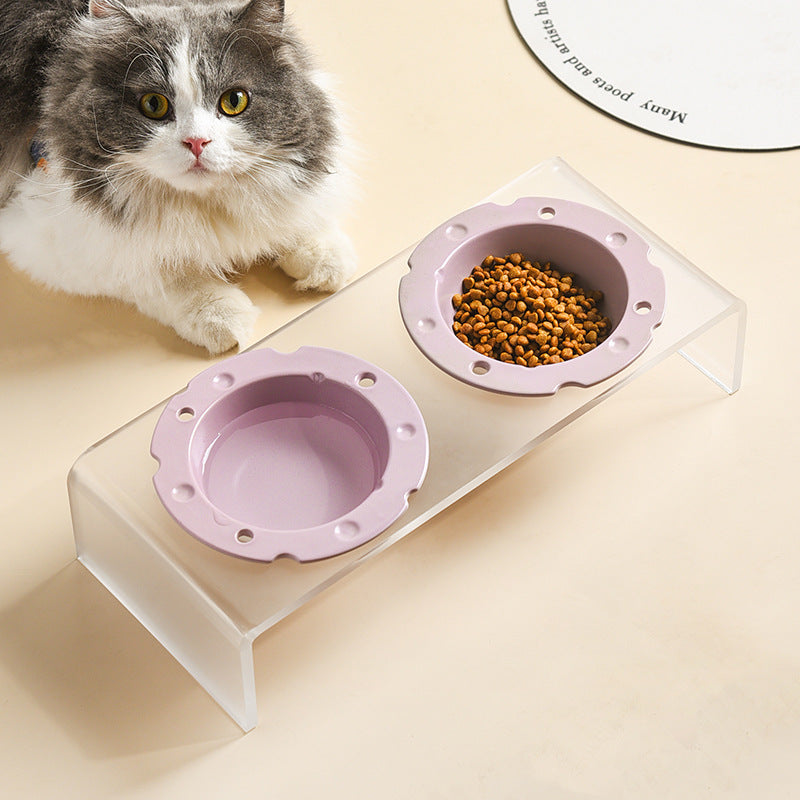 Acrylic cat bowl rack double Bowl cheese creative pet bowl ceramic dog bowl protective cervical spine cat food bowl small dog bowl