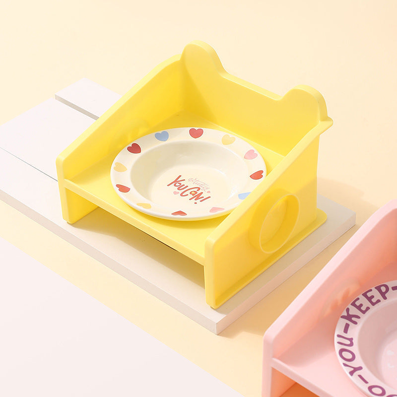 Creative cartoon flying saucer dish with square leak-proof bowl rack ceramic pet bowl cat bowl dog bowl cat water bowl anti-knock
