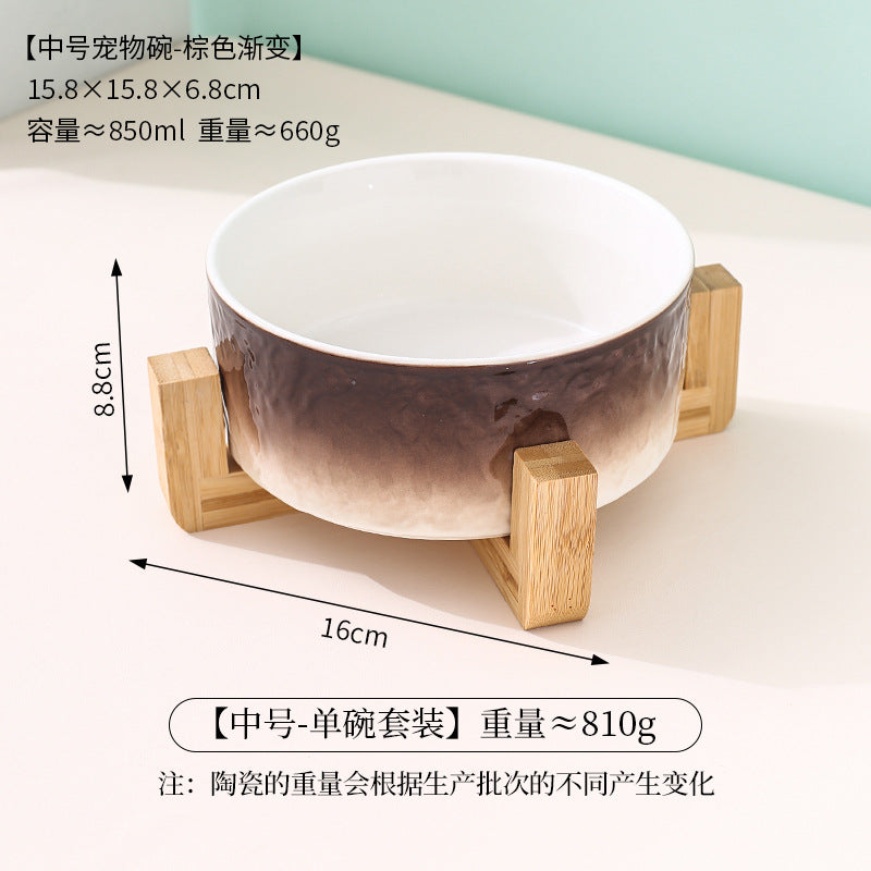Stone pattern ceramic cat bowl double bowl dog bowl cat food bowl dog drinking cat food bowl pet food bowl integrated anti-knock