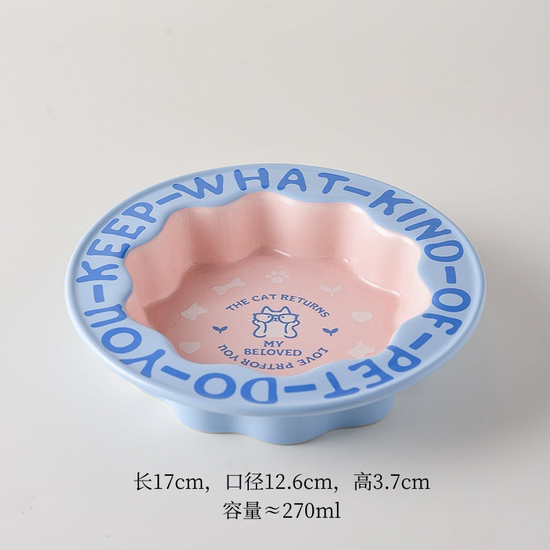 Lace cat bowl anti-black chin canned cat food bowl ceramic dog food bowl cat anti-knock water feeding bowl pet supplies