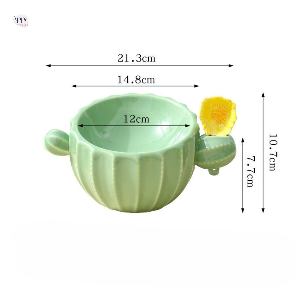 Creative Cactus-shaped Pet Bowl Cat Ceramic Bowl Cat and Dog Ear Bowl Cat Bowl Dog Bowl Slant Bowl Drinking Bowl