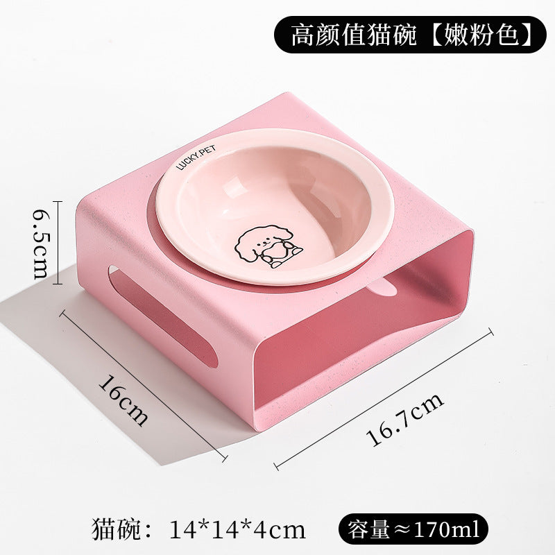Cartoon pet bowl creative flying saucer bowl with bowl rack anti-overturning cat bowl cat and dog food bowl cat food bowl dog basin cervical spine protection