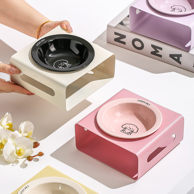 Cartoon pet bowl creative flying saucer bowl with bowl rack anti-overturning cat bowl cat and dog food bowl cat food bowl dog basin cervical spine protection
