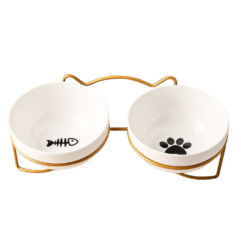 Ceramic Cat Bowl Cat Food Bowl Dog Bowl Drinking Water Bowl Food Bowl Protection Cervical Spine Pet Supplies Ceramic Double Cat Bowl