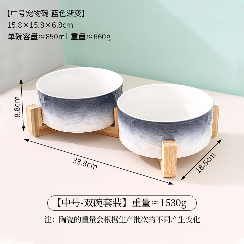 Stone pattern ceramic cat bowl double bowl dog bowl cat food bowl dog drinking cat food bowl pet food bowl integrated anti-knock