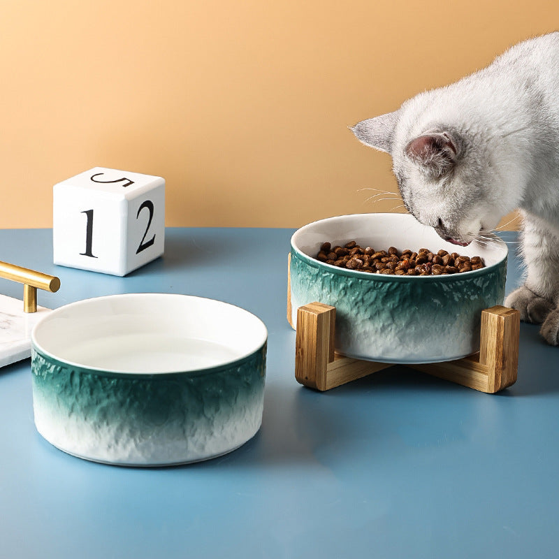 Stone pattern ceramic cat bowl double bowl dog bowl cat food bowl dog drinking cat food bowl pet food bowl integrated anti-knock