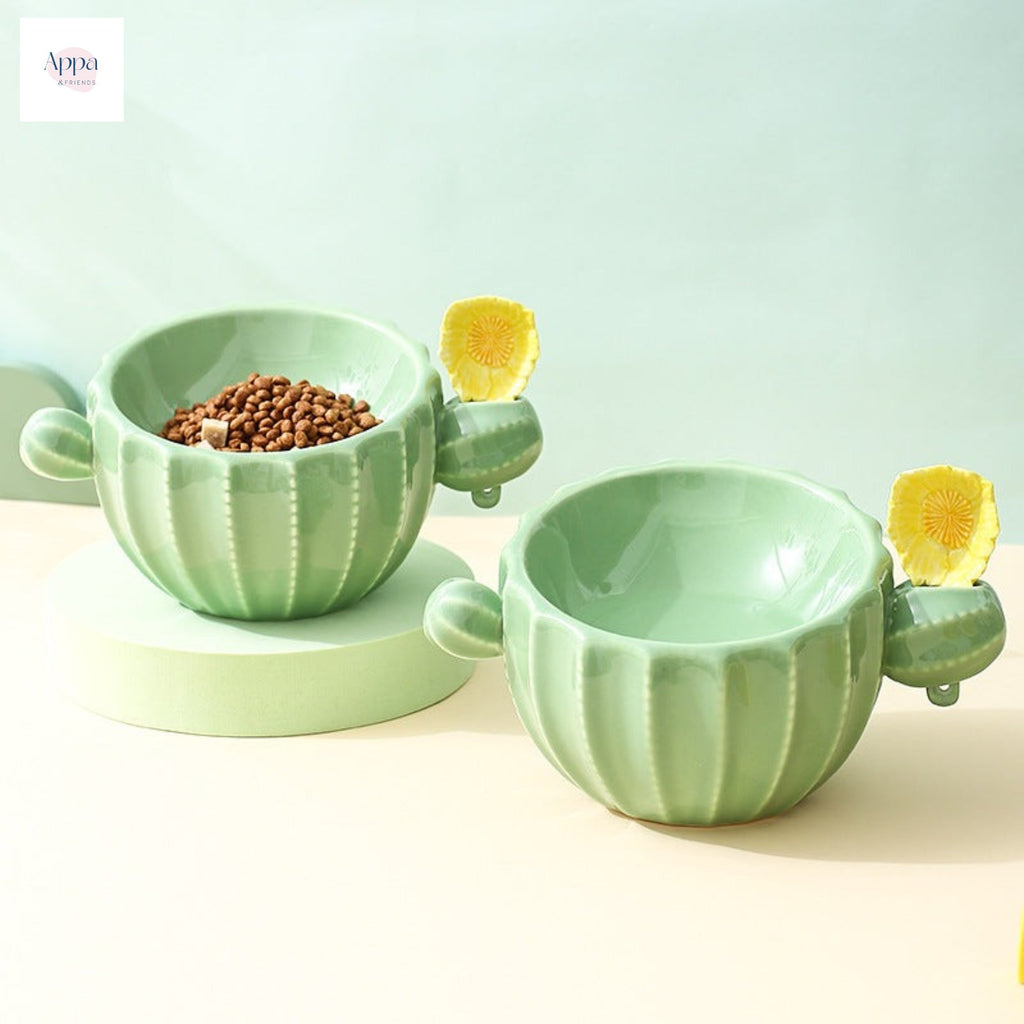 Creative Cactus-shaped Pet Bowl Cat Ceramic Bowl Cat and Dog Ear Bowl Cat Bowl Dog Bowl Slant Bowl Drinking Bowl