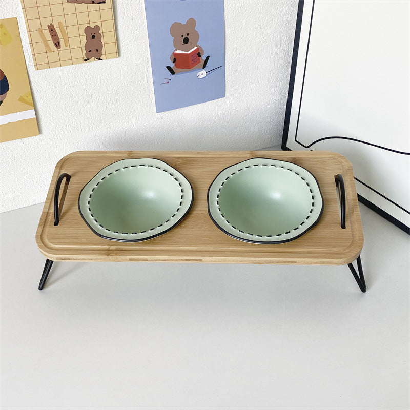Ceramic cat bowl cat food bowl cat food bowl dog bowl dog bowl drinking bowl double bowl cervical protection Pet Bowl supplies