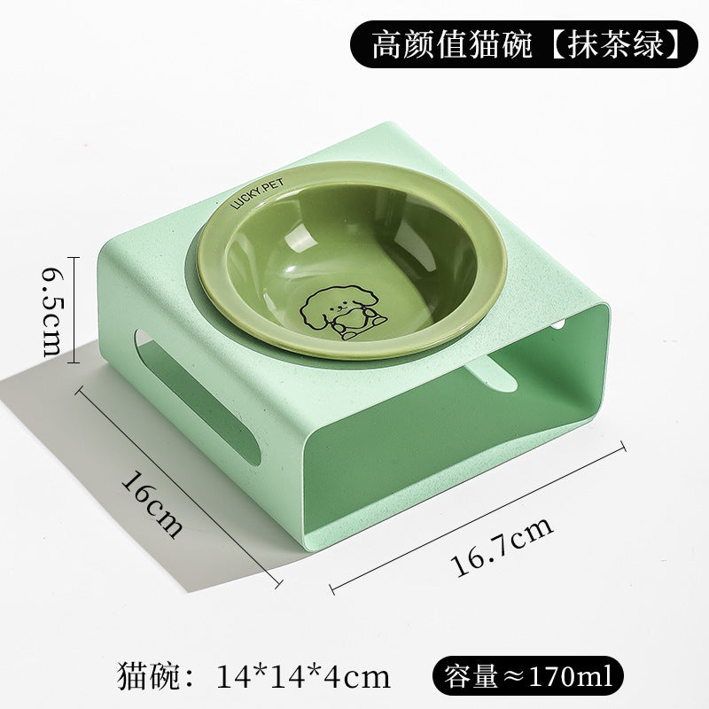 Cartoon pet bowl creative flying saucer bowl with bowl rack anti-overturning cat bowl cat and dog food bowl cat food bowl dog basin cervical spine protection