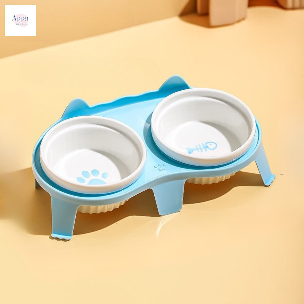 Creative Striped Cat Bowl with Bowl Rack Household Ceramic Pet Bowl Anti-knock Drinking Bowl Cat Food Bowl Feeding Integrated