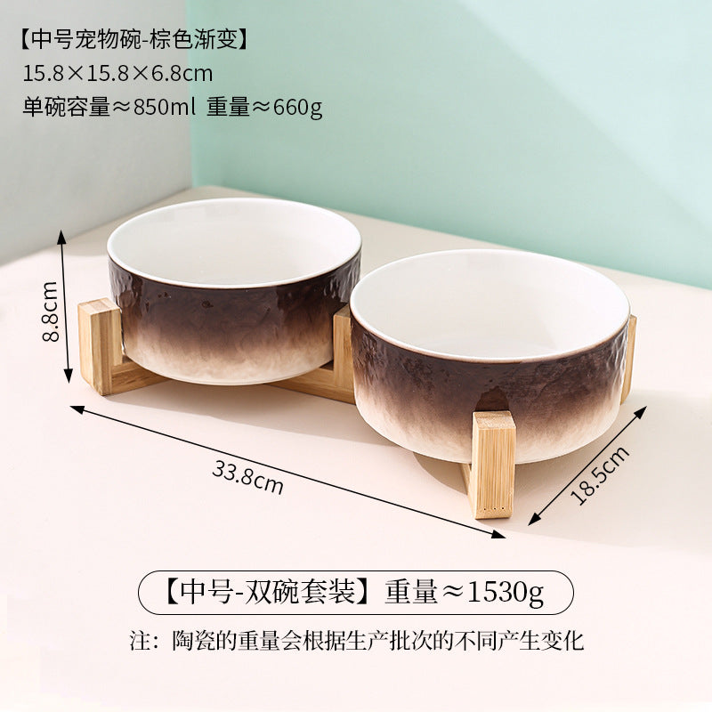 Stone pattern ceramic cat bowl double bowl dog bowl cat food bowl dog drinking cat food bowl pet food bowl integrated anti-knock