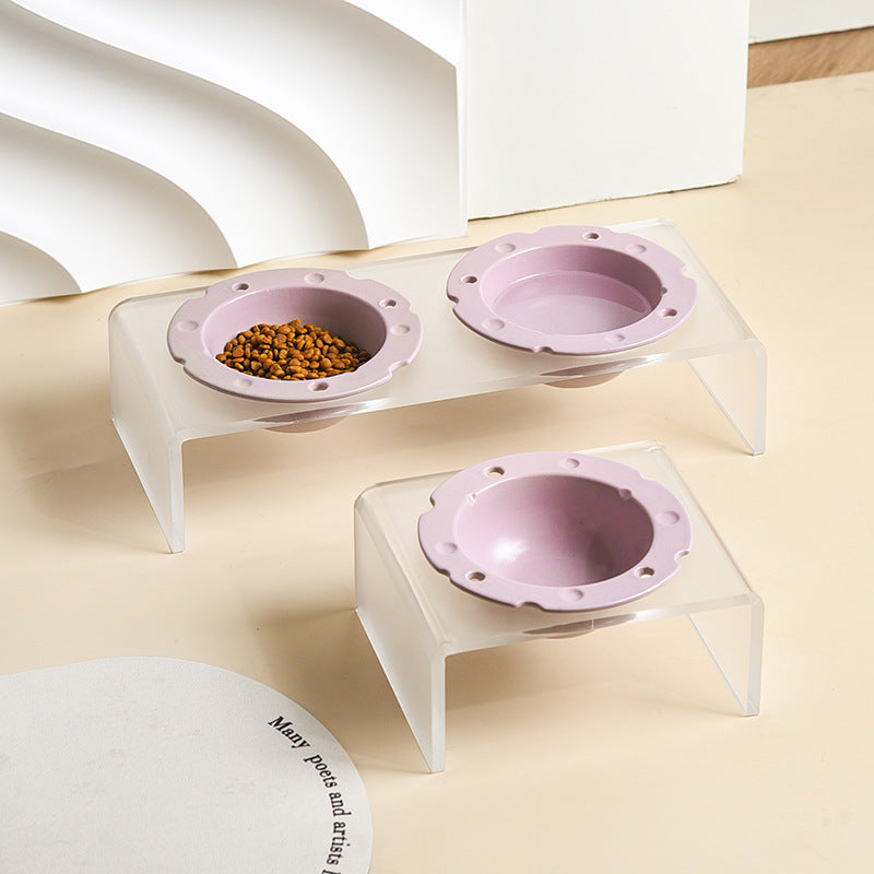 Acrylic cat bowl rack double Bowl cheese creative pet bowl ceramic dog bowl protective cervical spine cat food bowl small dog bowl