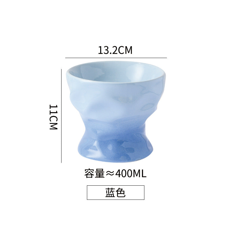 Cool Color Gradient Oblique Bowl Ceramic Cat Bowl High Foot Protection Cervical Spine Dog Cat Food Basin Pet Water Bowl Anti-knock